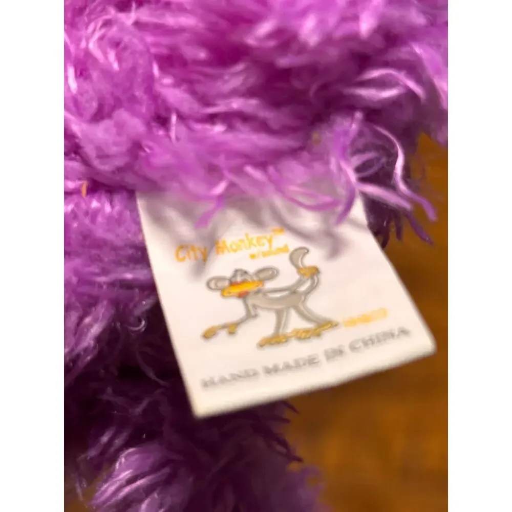 City Monkey Purple Plush With Clip Fuzzy 8”